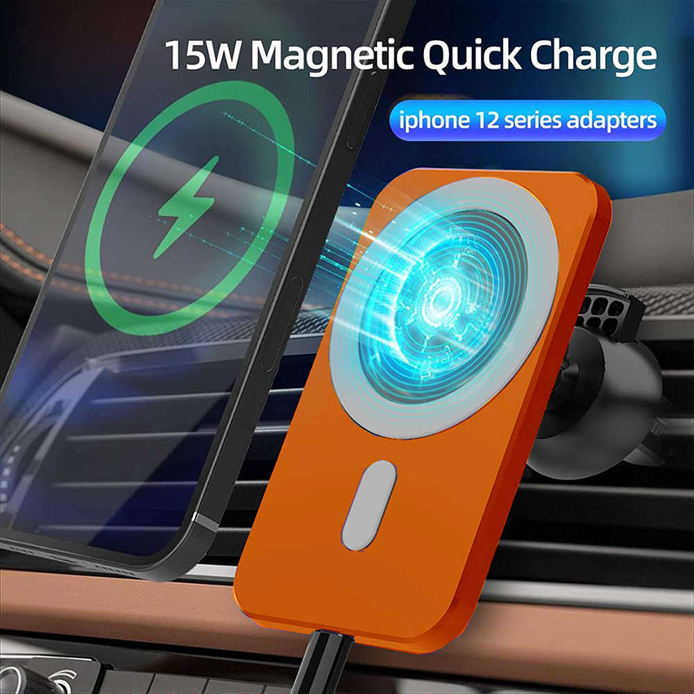 15W Magnetic Car Wireless Charger For iPhone 12 Series Magsafe - Orange