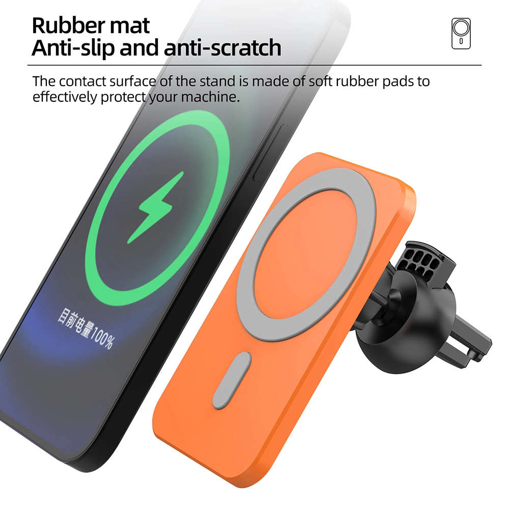 15W Magnetic Car Wireless Charger For iPhone 12 Series Magsafe - Orange