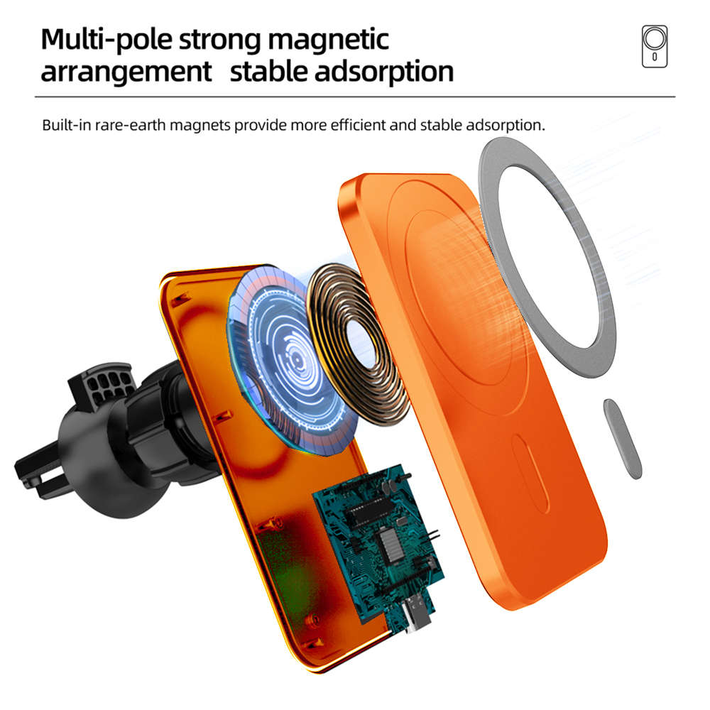 15W Magnetic Car Wireless Charger For iPhone 12 Series Magsafe - Orange