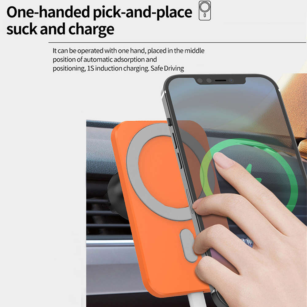 15W Magnetic Car Wireless Charger For iPhone 12 Series Magsafe - Orange