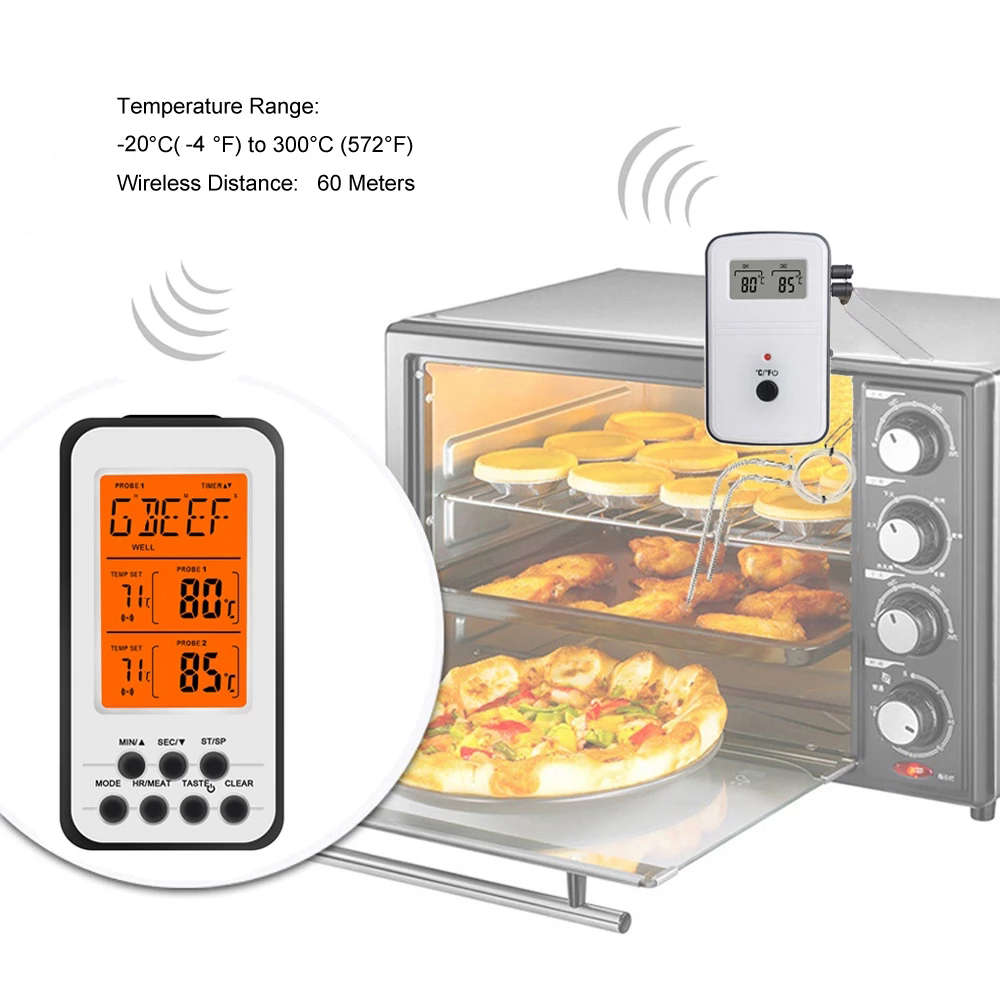 Portable Wireless Digital Food Thermometer with Dual Probe Channel