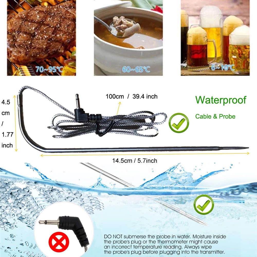 Portable Wireless Digital Food Thermometer with Dual Probe Channel