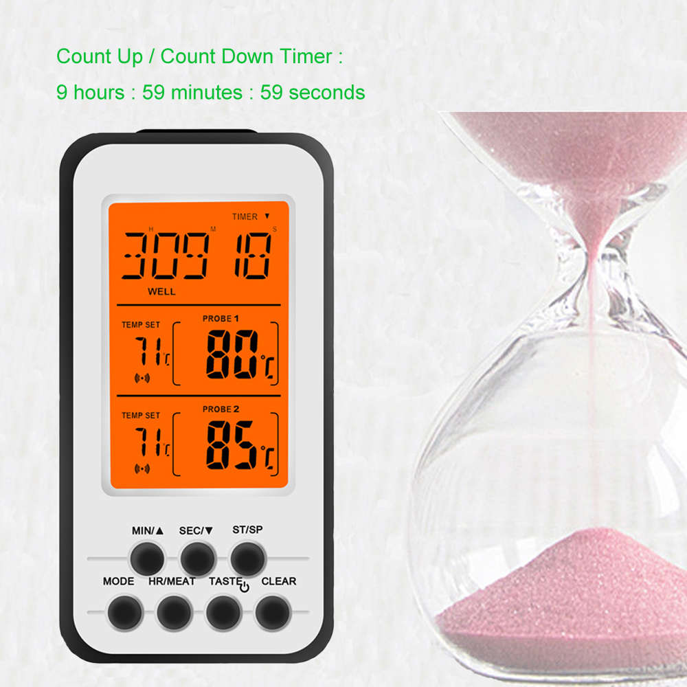 Portable Wireless Digital Food Thermometer with Dual Probe Channel