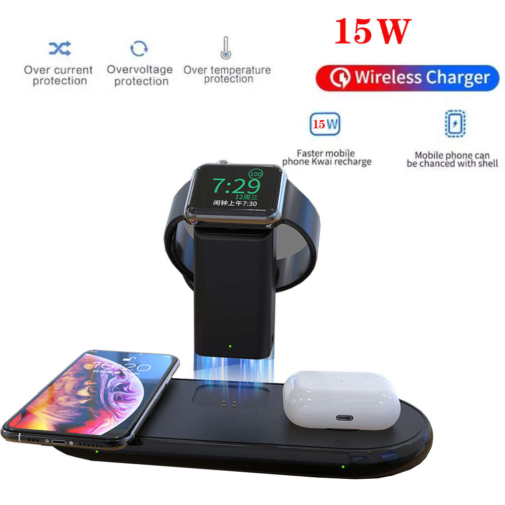 3 In 1 Qi Fast Wireless Charger For iPhone 12 Pro/Airpods Pro/Apple Watch