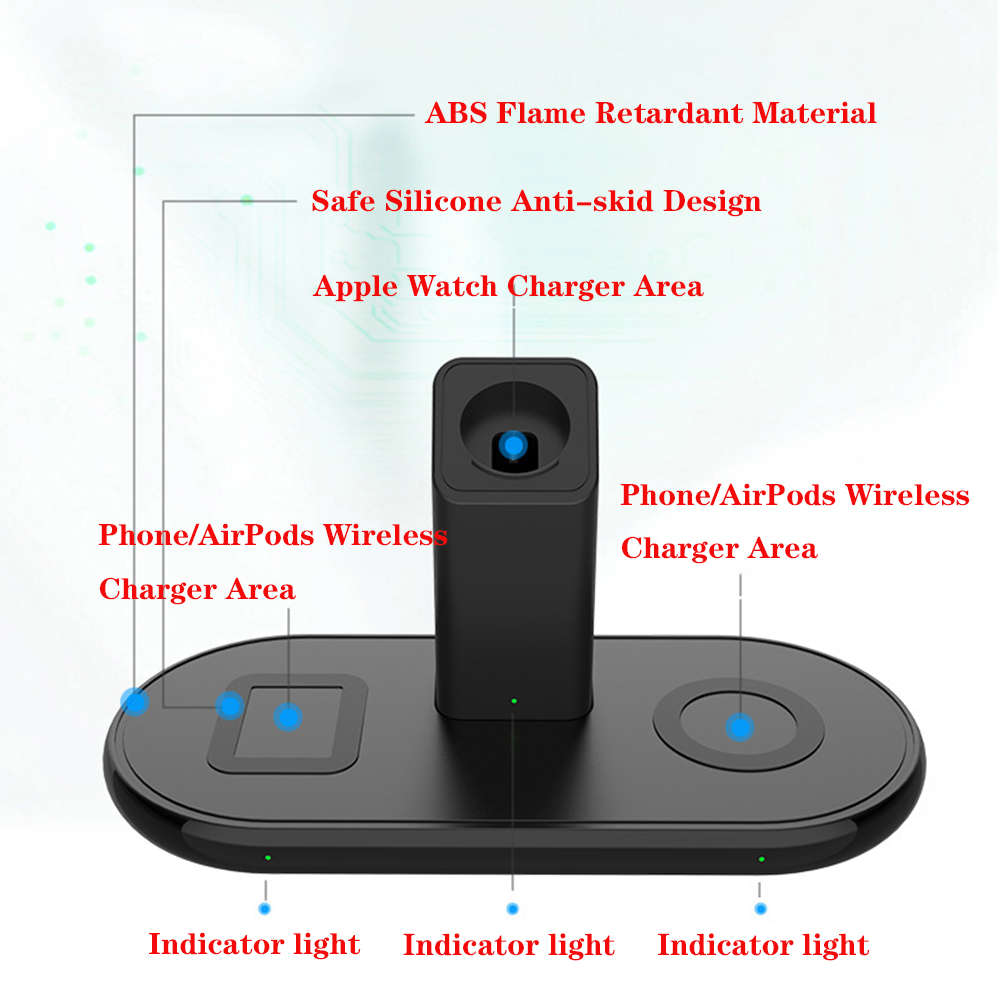 3 In 1 Qi Fast Wireless Charger For iPhone 12 Pro/Airpods Pro/Apple Watch