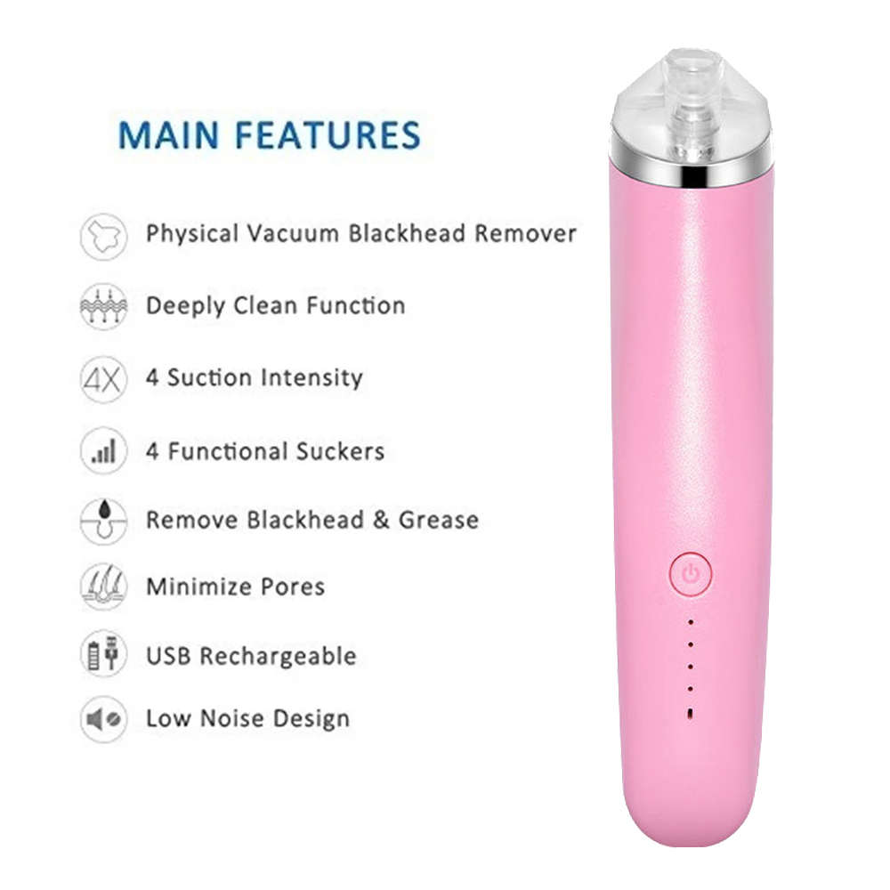 Electric Pore Vacuum Acne Comedone Extractor Kit with 4 Levels - Pink