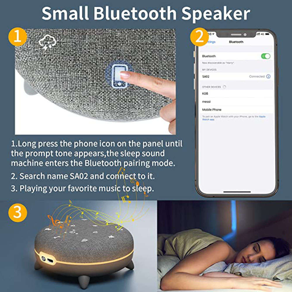 7 Soothing Sound White Noise Machine with Bluetooth Speaker & RGB Light