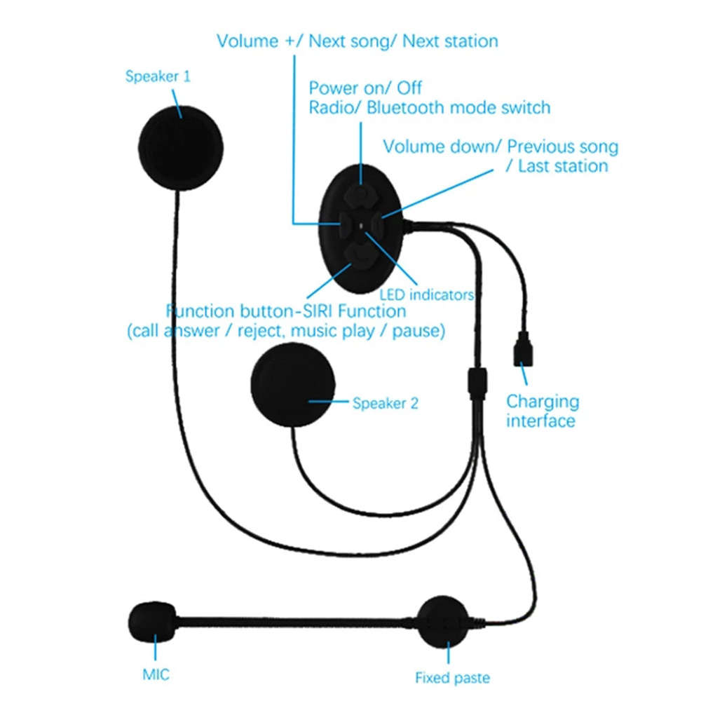 Bluetooth 5.0 Sports Motorcycle Helmet Headset for Handsfree/Music/FM Radio