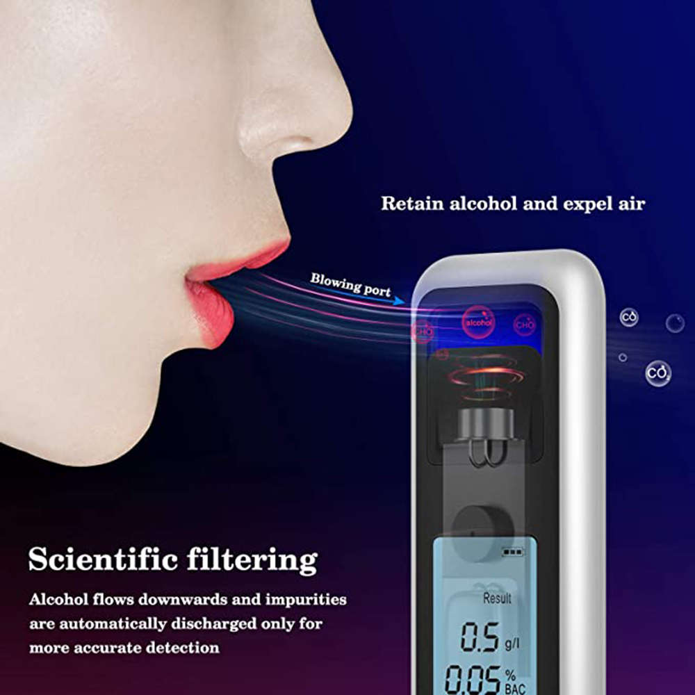 Non-Contact Alcohol Breath Tester With Digital Display Screen - Silver