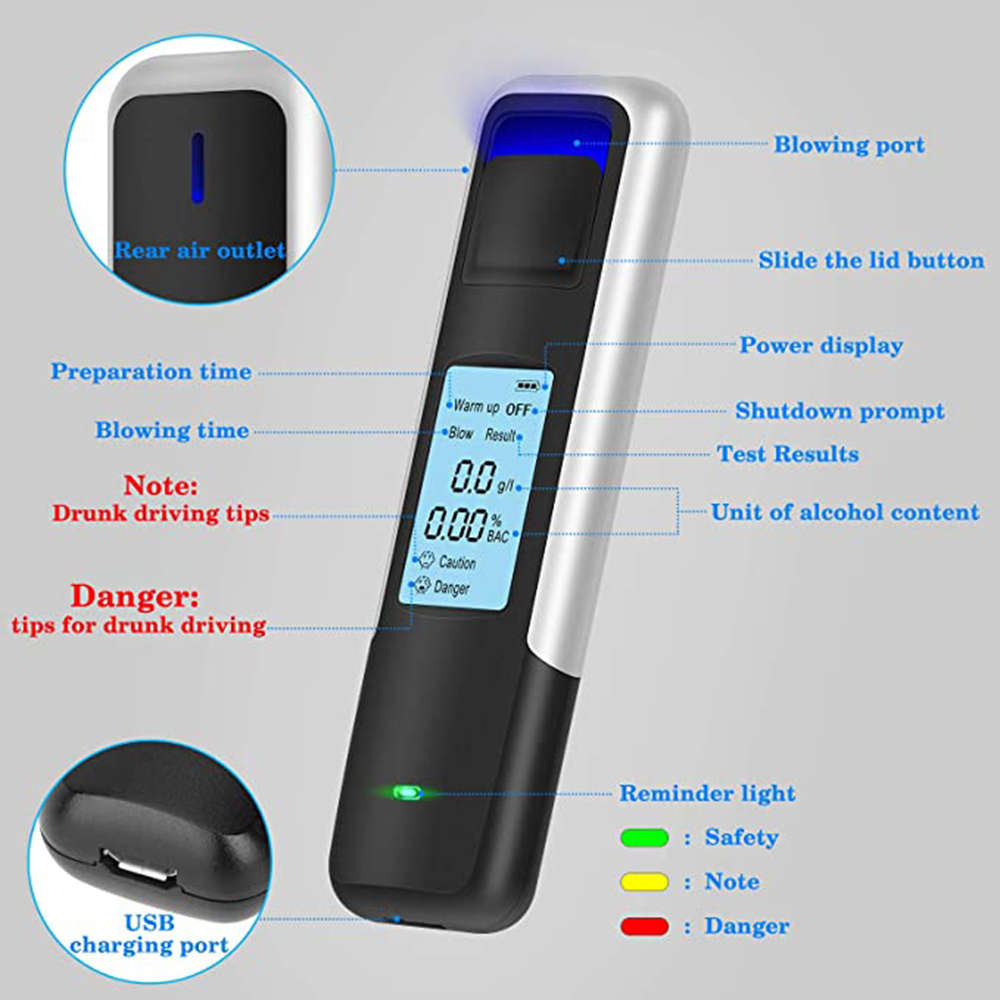 Non-Contact Alcohol Breath Tester With Digital Display Screen - Silver