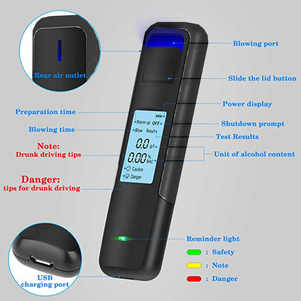 Portable Non-Contact Digital LCD Alcohol Breath Analyzer Tester - Black
