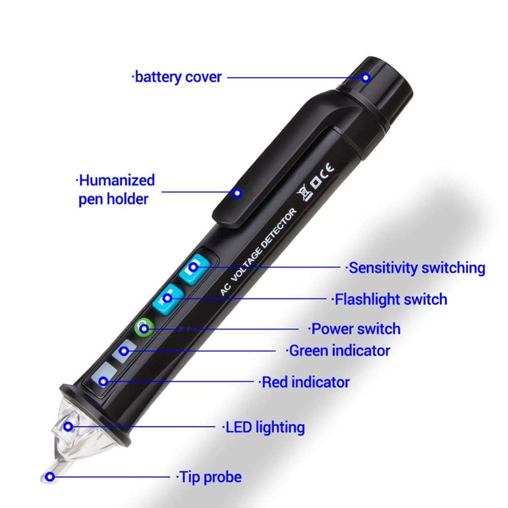 Multi-Function 12V-1000V Pen Style Non-Contact AC Voltage Detector