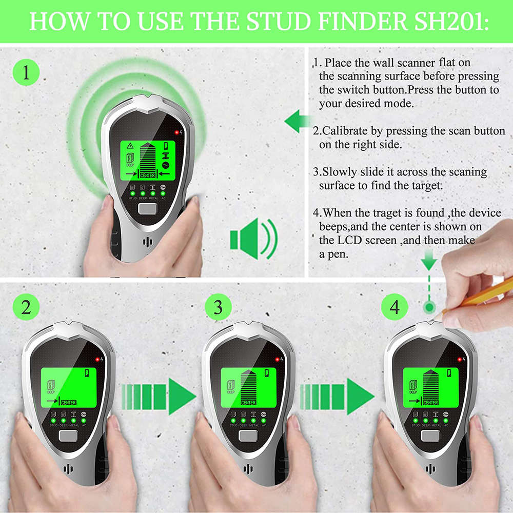 4 In 1 Electric Wall Detector Stud Finder Scanner with Digital LCD Display