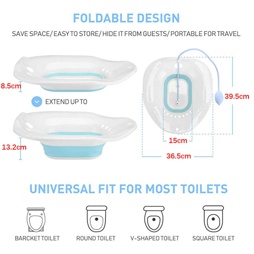 Foldable Bidet Sitz Bath Tub with Flusher for Postpartum Care - Blue
