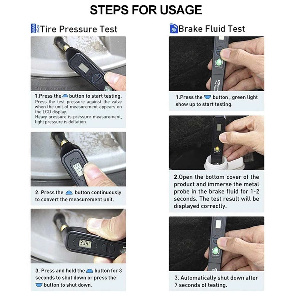 Portable 2 In 1 Digital Auto Brake Fluid and Tire Pressure Tester