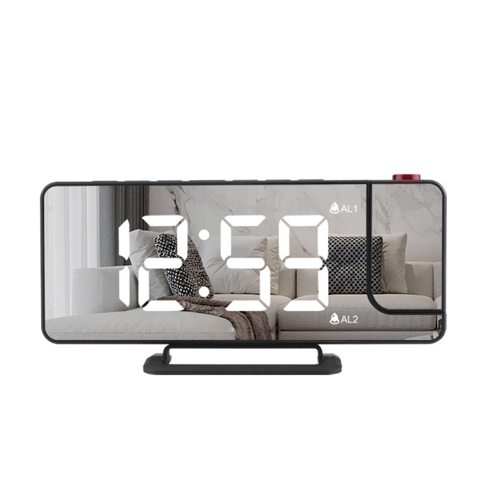180° Mirror LED Projection Clock with Dual Alarms Snooze T & H Display