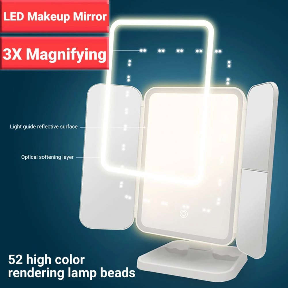 3X Magnifying 3-Color Light Touch LED Vanity Mirror with 52 LED Light