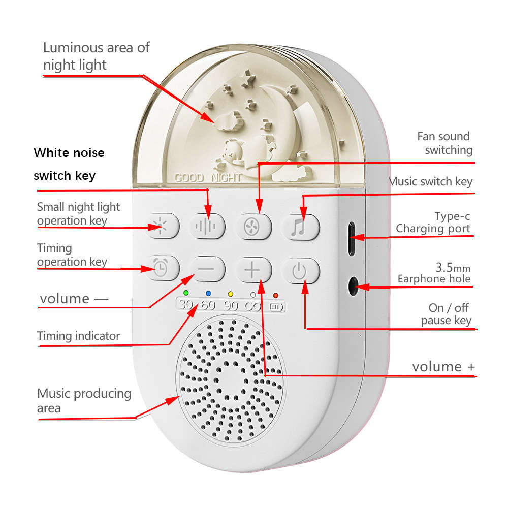 24 Soothing Sound White Noise Sleep Machine with Night Light & Timer