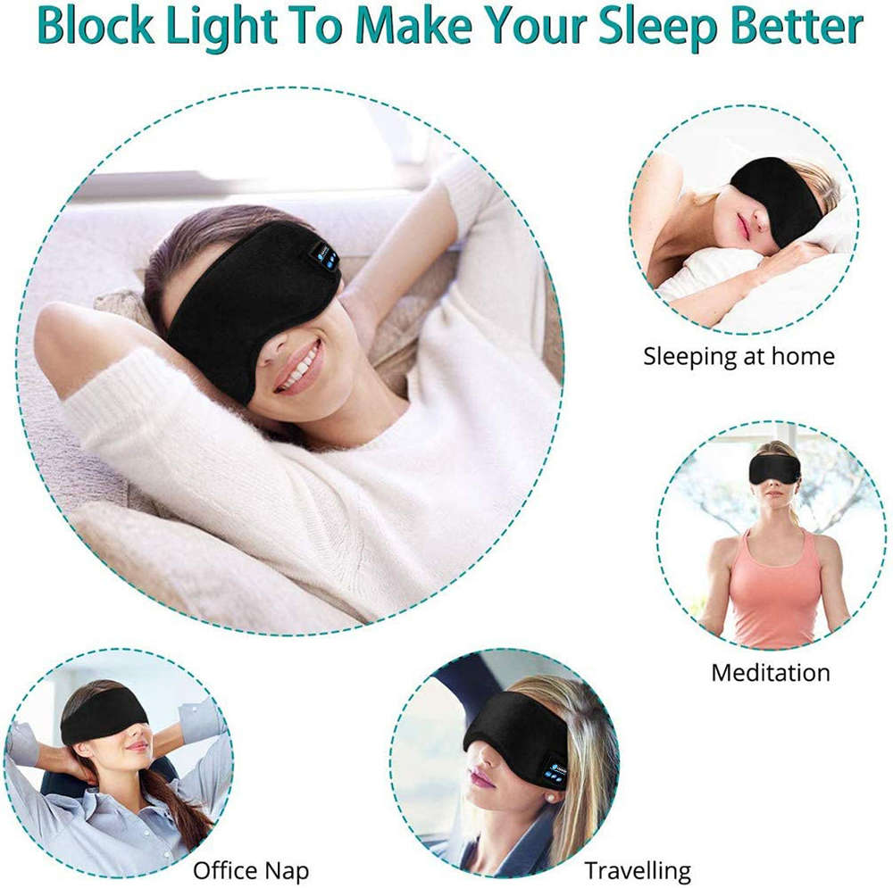 Soft Adjustable Cotton Sleep Music Eyemask with Bluetooth Headphone - Black