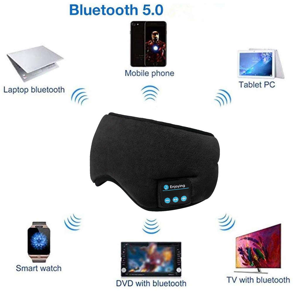 Soft Adjustable Cotton Sleep Music Eyemask with Bluetooth Headphone - Black
