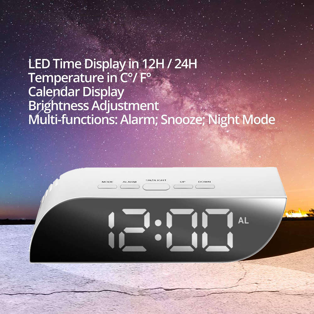 Digital Creative Trapezoidal Shape LED Mirror Alarm Clock - White Font