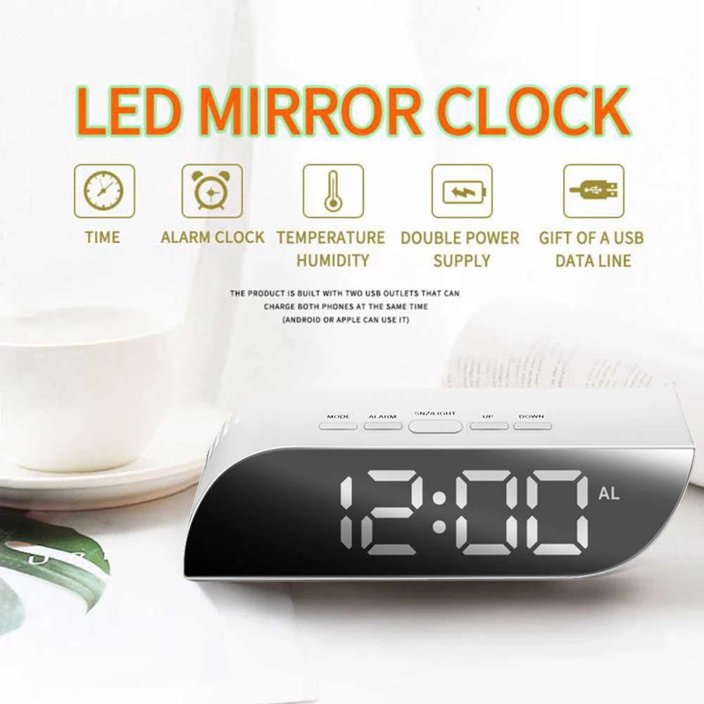 Digital Creative Trapezoidal Shape LED Mirror Alarm Clock - White Font