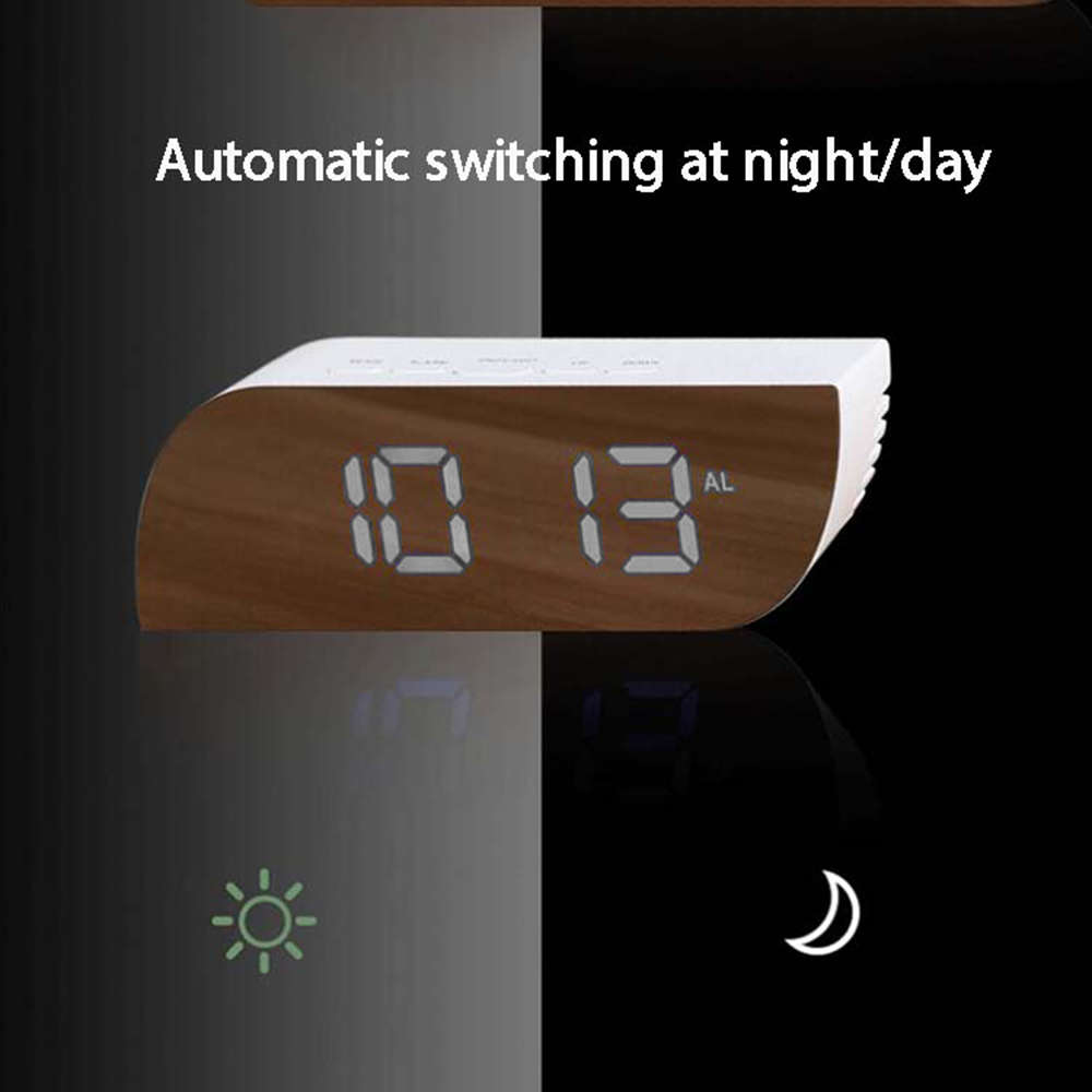 Digital Creative Trapezoidal Shape LED Mirror Alarm Clock - White Font