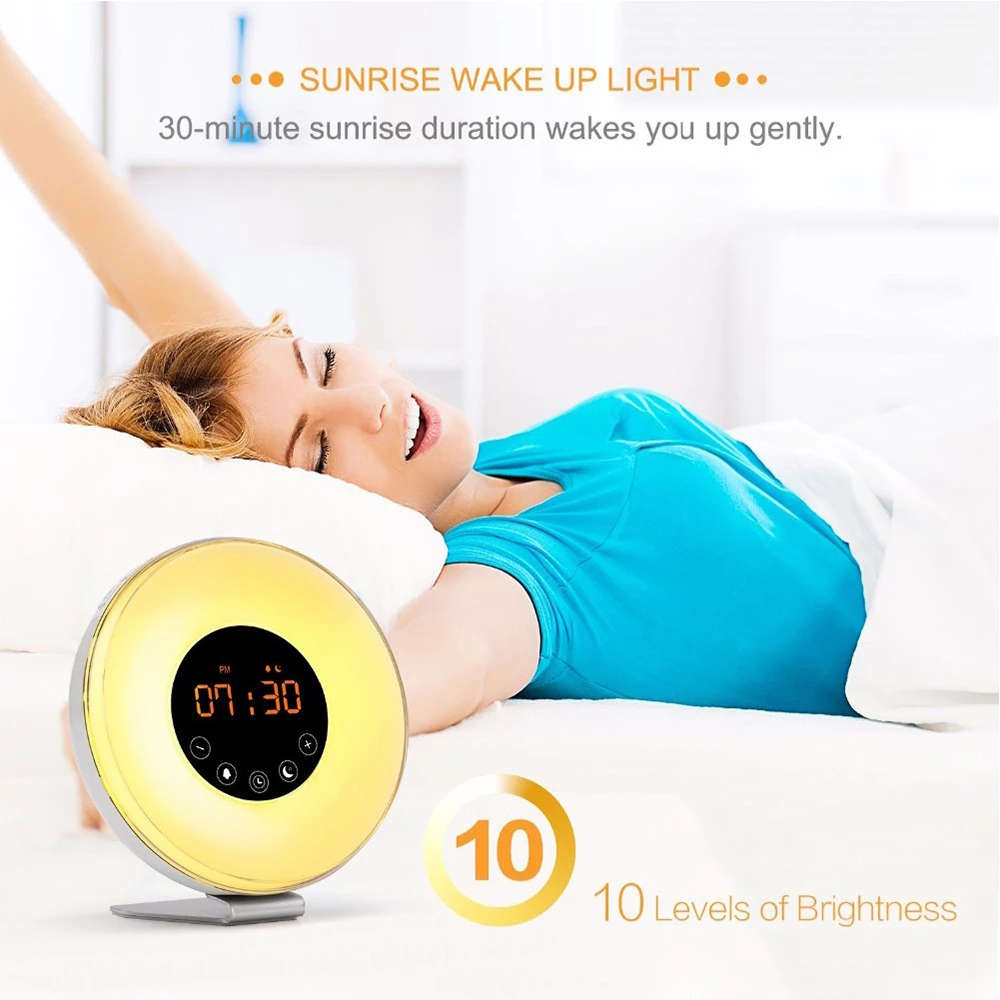 Wake Up Light With Sunrise Sunset Simulation FM Radio Snooze Alarm Clock
