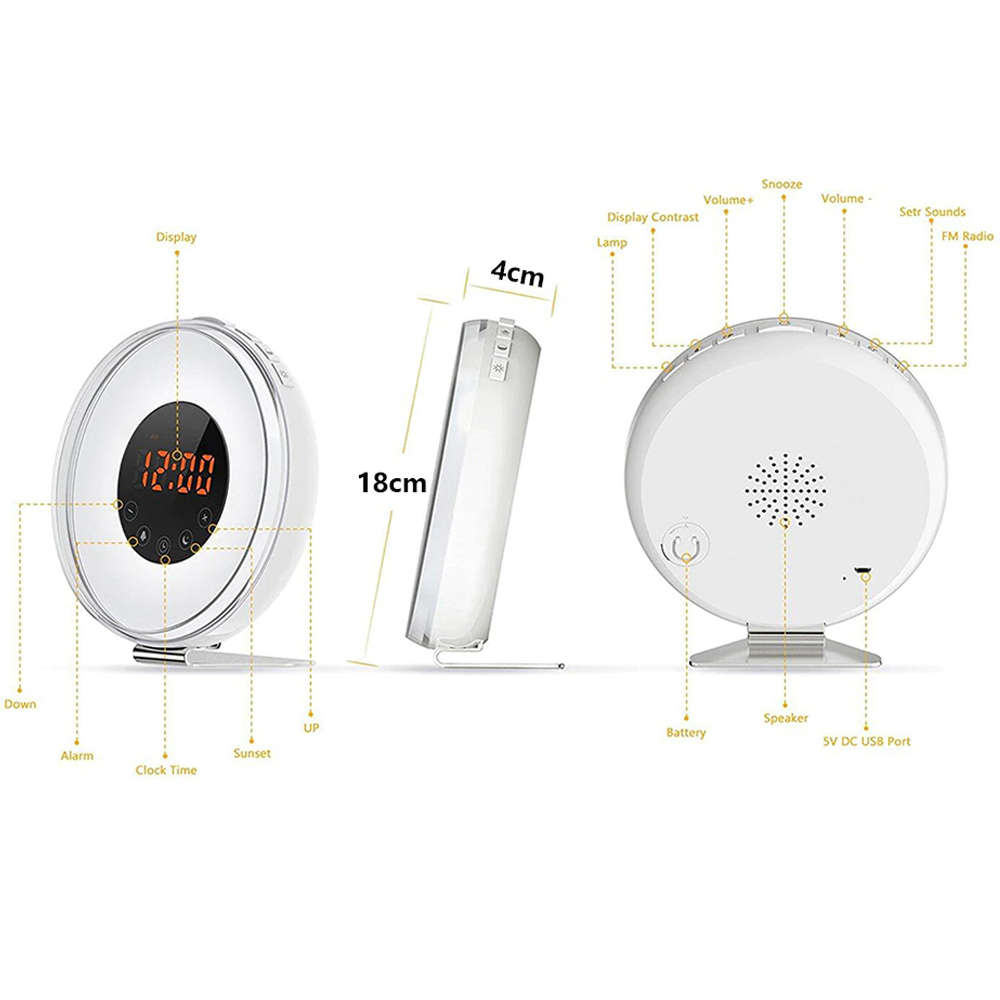 Wake Up Light With Sunrise Sunset Simulation FM Radio Snooze Alarm Clock