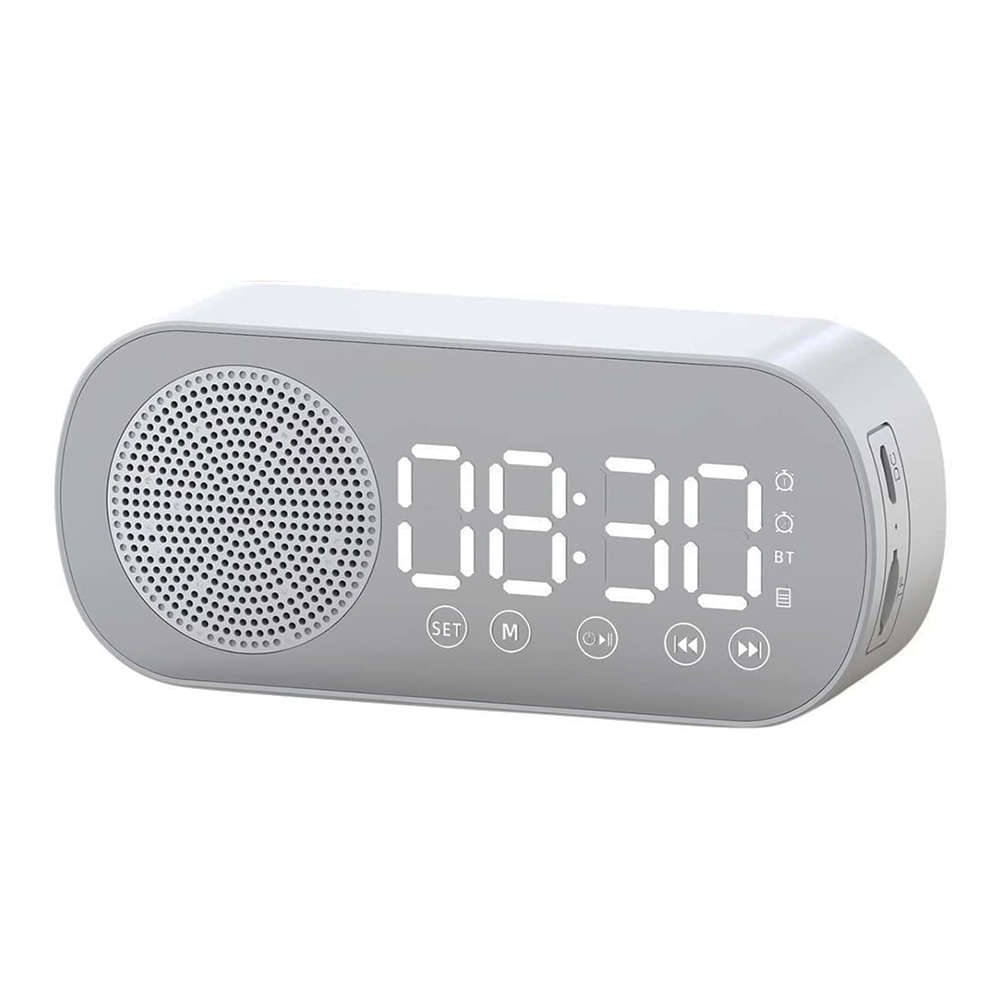 LCD Mirror Dual Alarm Clock With TF Card Bluetooth Speaker FM Radio - White