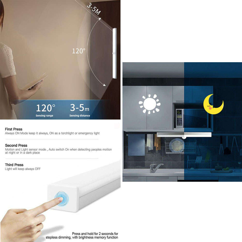 22cm USB Rechargeable Wall Light Motion Sensor Closet Lamp - White Light