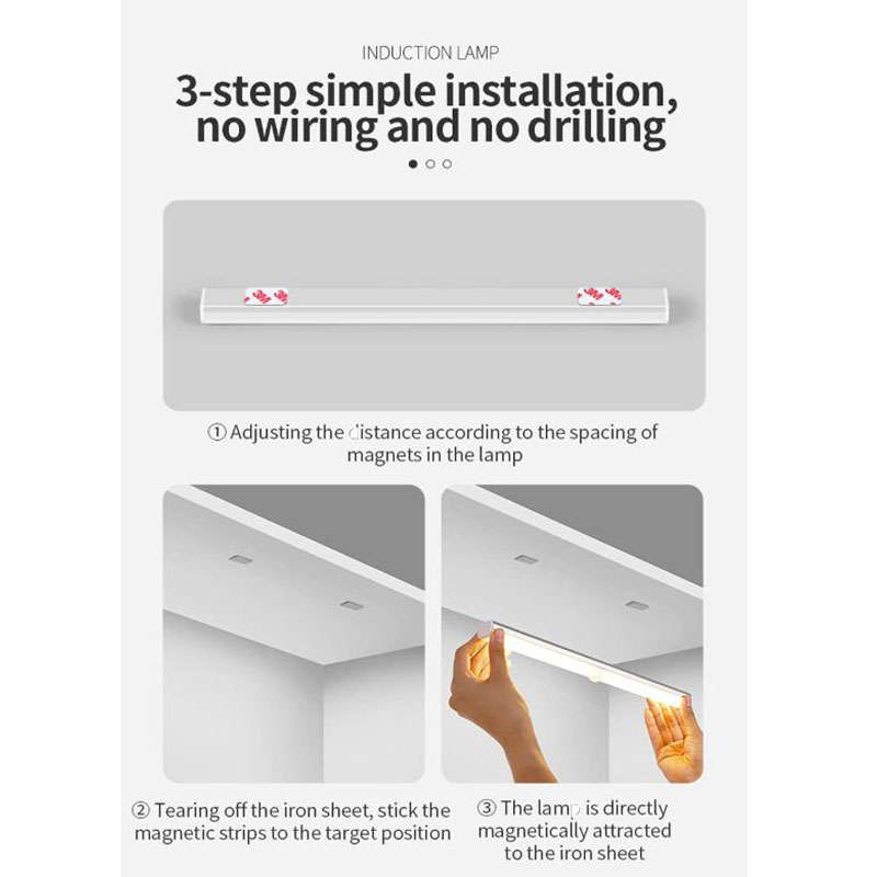 22cm USB Rechargeable Wall Light Motion Sensor Closet Lamp - White Light