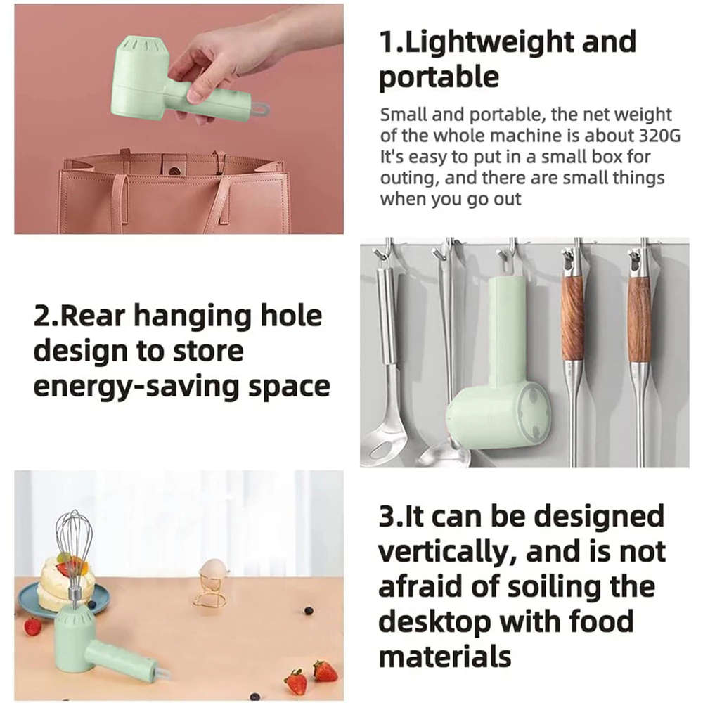 3 In 1 USB Electric Blender Handheld Garlic Chopper Meat Grinder - Green