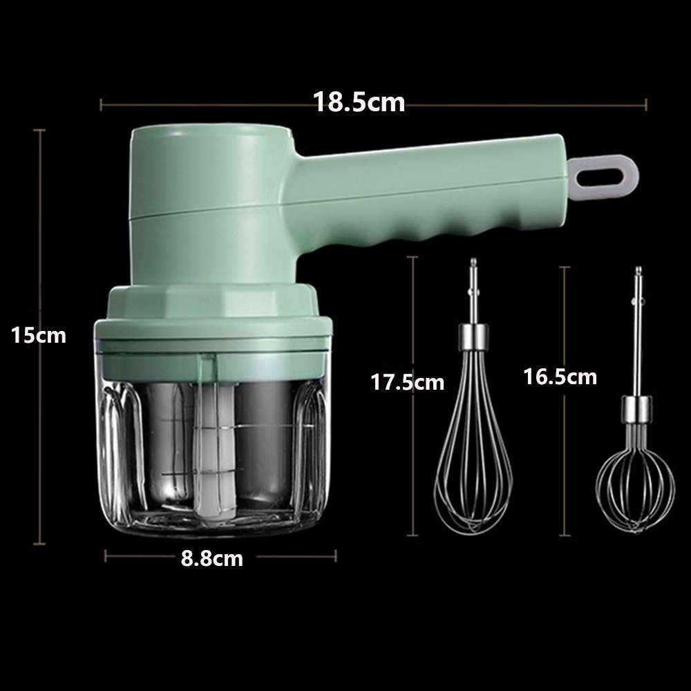3 In 1 USB Electric Blender Handheld Garlic Chopper Meat Grinder - Green