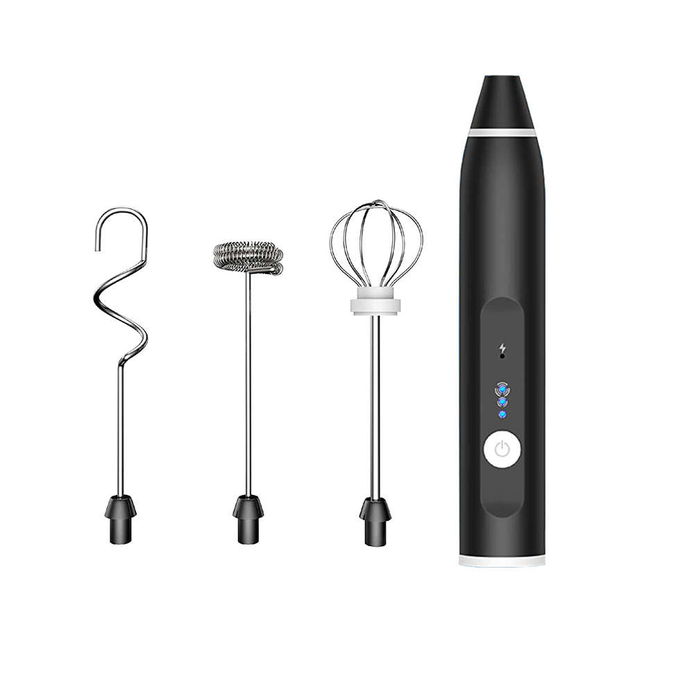 Handheld 3-Speed USB Electric Milk Frother Egg Blender with 3 Heads -Silver