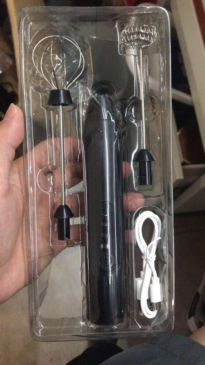 Handheld Electric USB 3-Speed Milk Frother Egg Blender with 2 Heads - Black