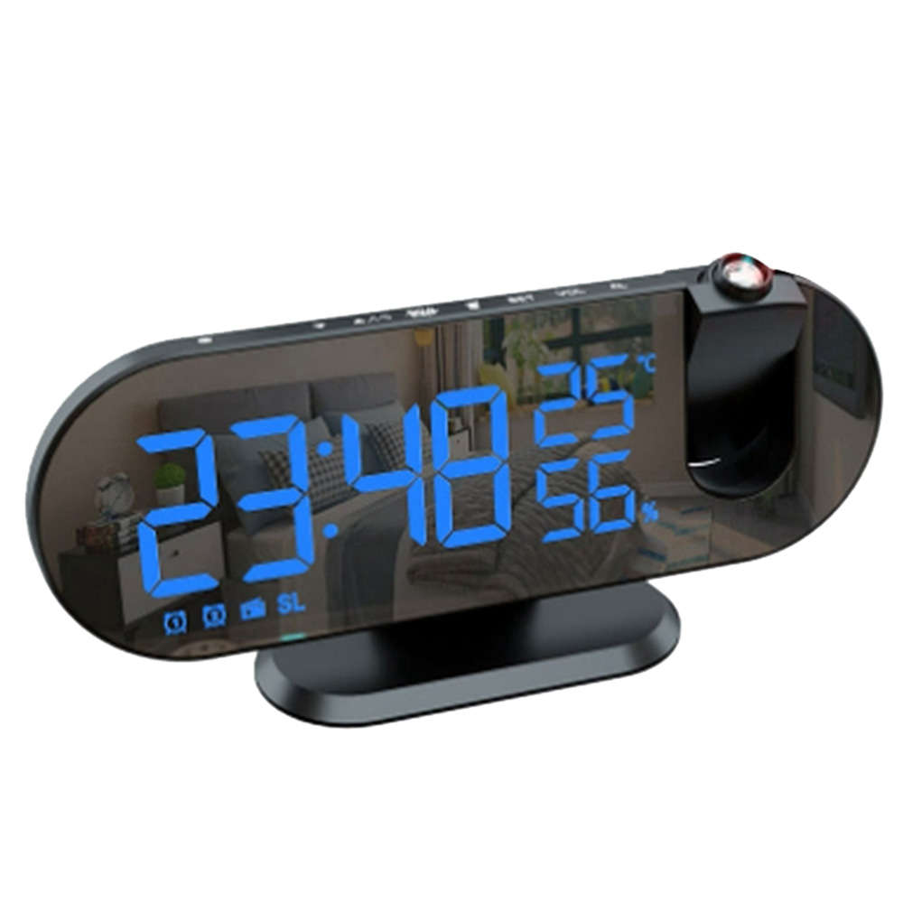 180° Mirror LED Projection Alarm Clock with FM Snooze T & H Display