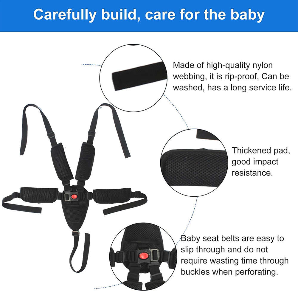 Universal Baby 5 Point Safety Harness Belt For High Chair Stroller - Black