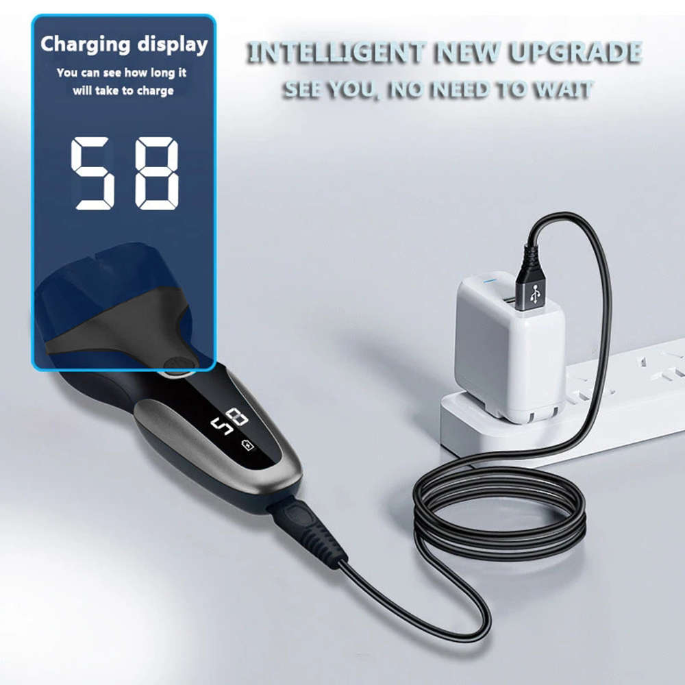 USB Charging Electric Shaver Beard Trimmer With LCD Display for Men - Grey