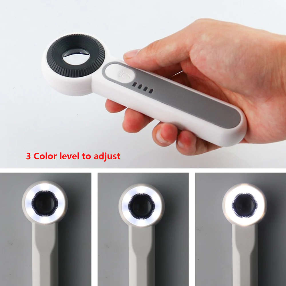 3 Light Levels Touch Switch 30X Handheld Magnifying Glass with 6 LED