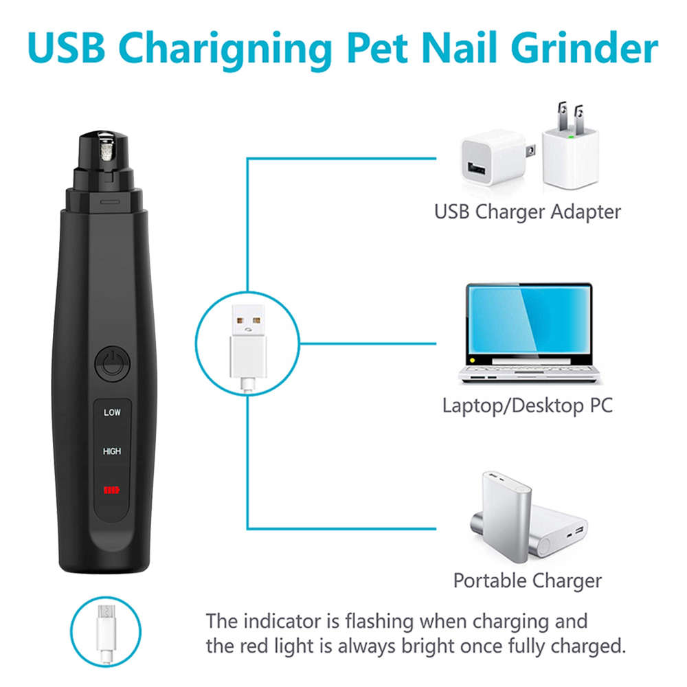 2 Speeds Electric Pet Nail Grinder for Dog Cat Claw Grooming - Black