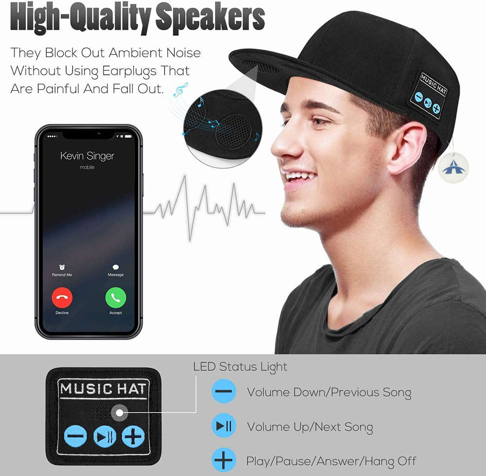 Portable Music Hat with Bluetooth Speaker for Outdoor Sport Baseball
