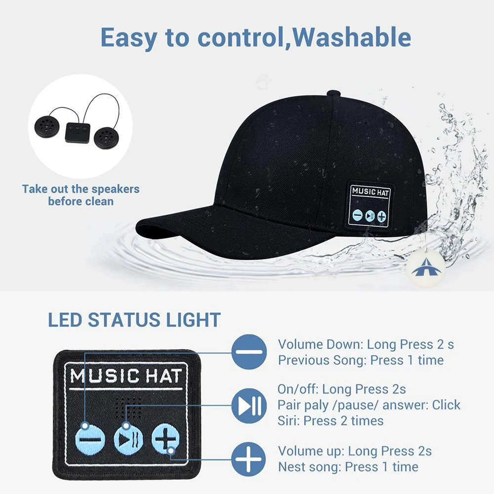 Portable Music Hat with Bluetooth Speaker for Outdoor Sport Baseball
