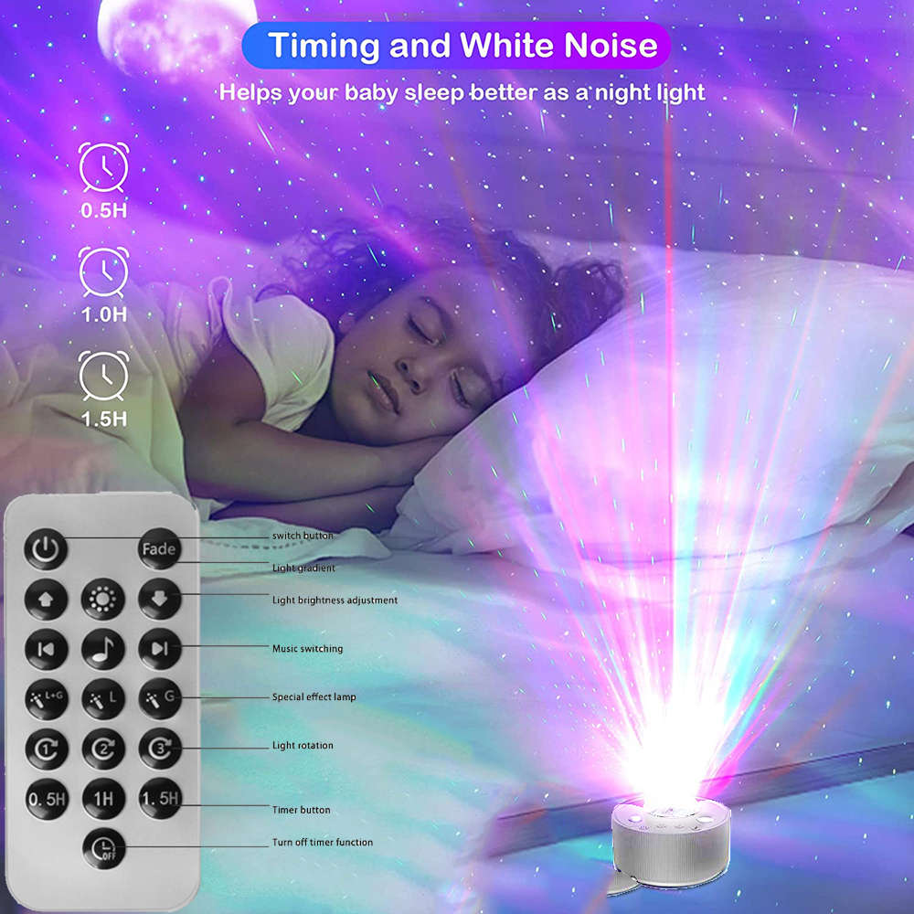3-In-1 Starry Light Projector with Moon & White Noise & Remote Timer