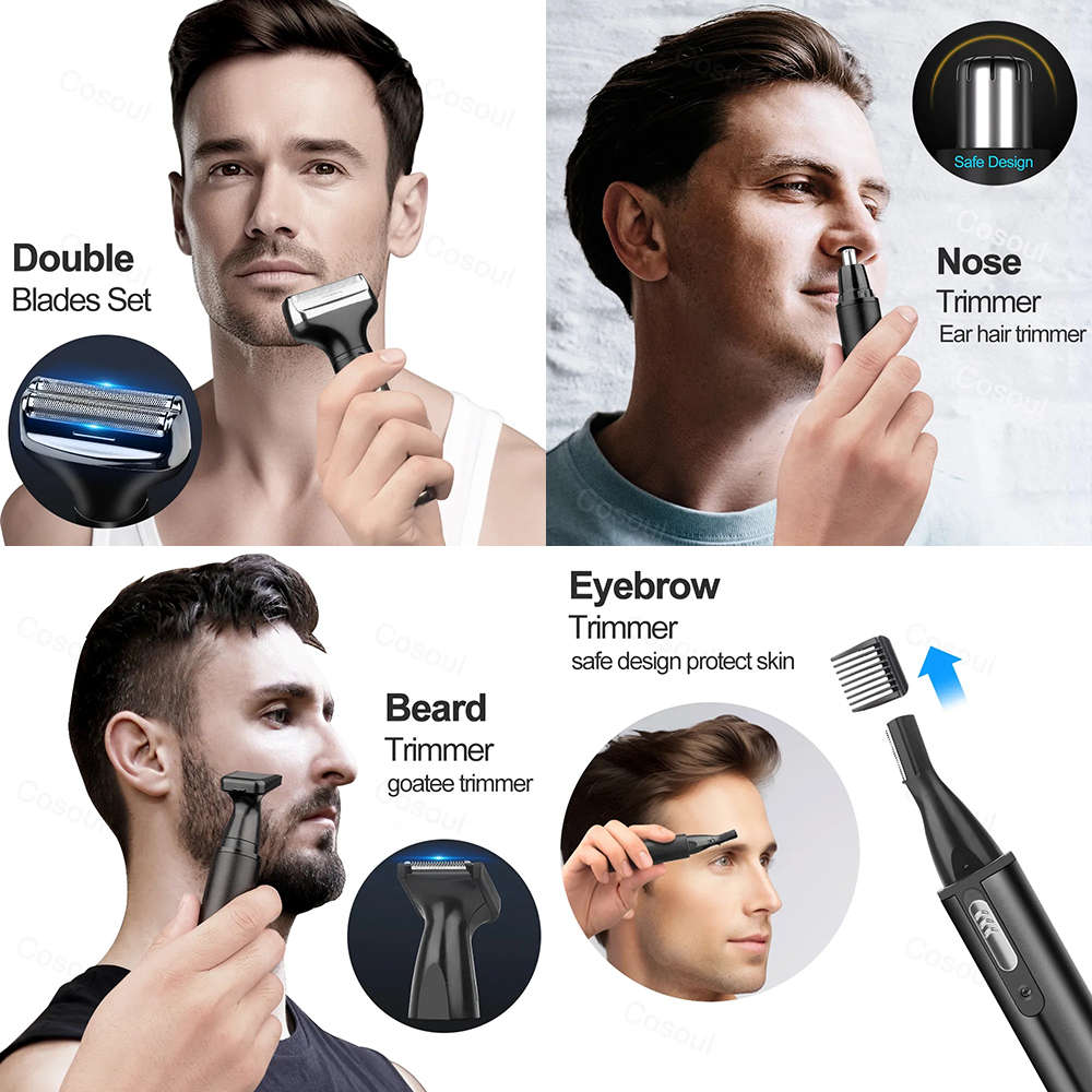 Portable 4 in 1 Mens Electric Hair Trimmer for Face/Eyebrow/Ear & Nose Hair