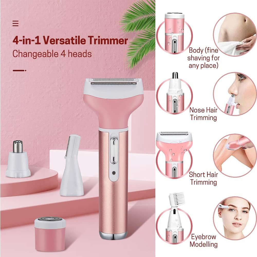 4-in-1 Women's Electric Shaver Set for Eyebrow Face Nose Body Underarm