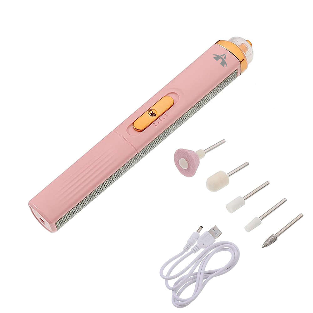 Portable 5 In 1 Pen Shape Electric Nail Polisher Manicure Drill Kit - Pink