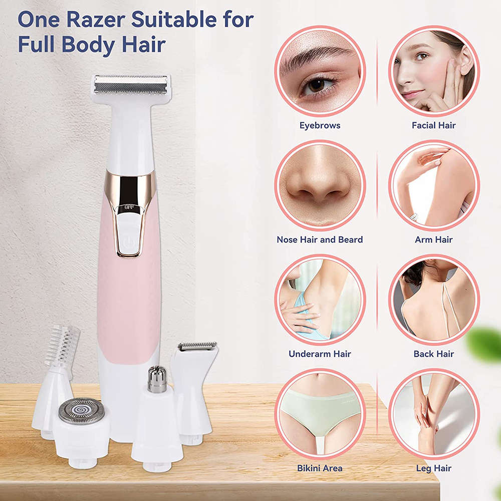 Portable 5 in 1 Wet/Dry Electric Shaver Razor for Face Nose Eyebrow Armpit