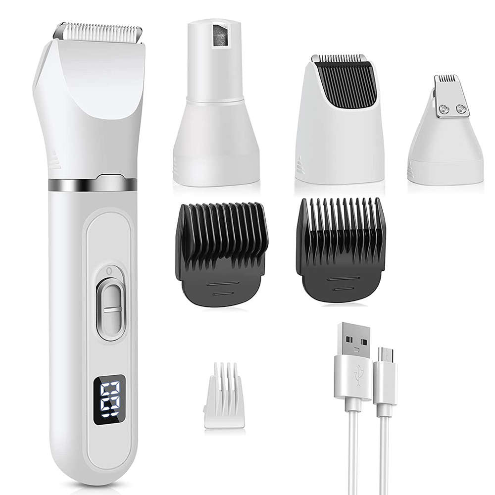 Professional 4 in 1 Pet Grooming Kit with LED Display for Dogs Cats - White