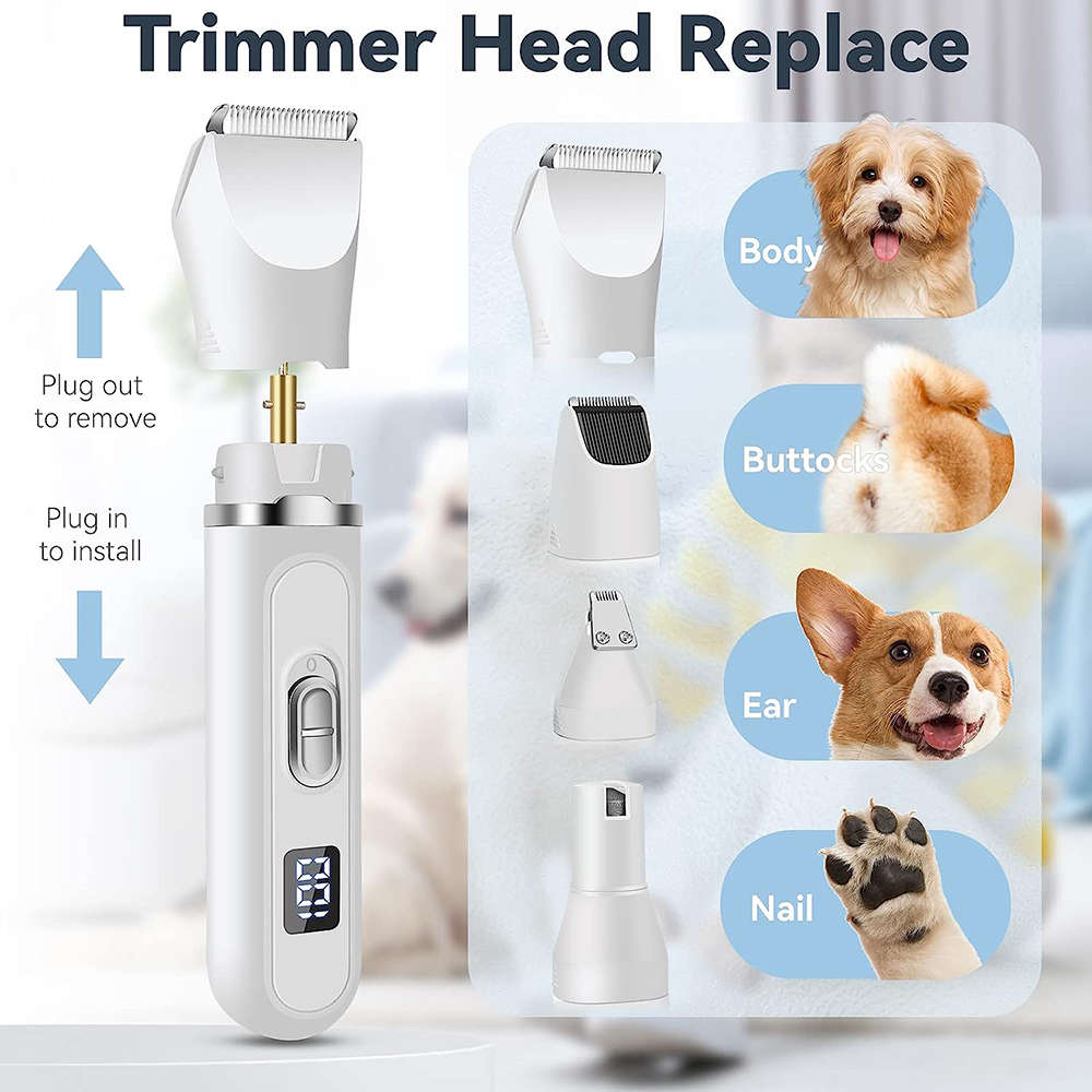 Professional 4 in 1 Pet Grooming Kit with LED Display for Dogs Cats - White